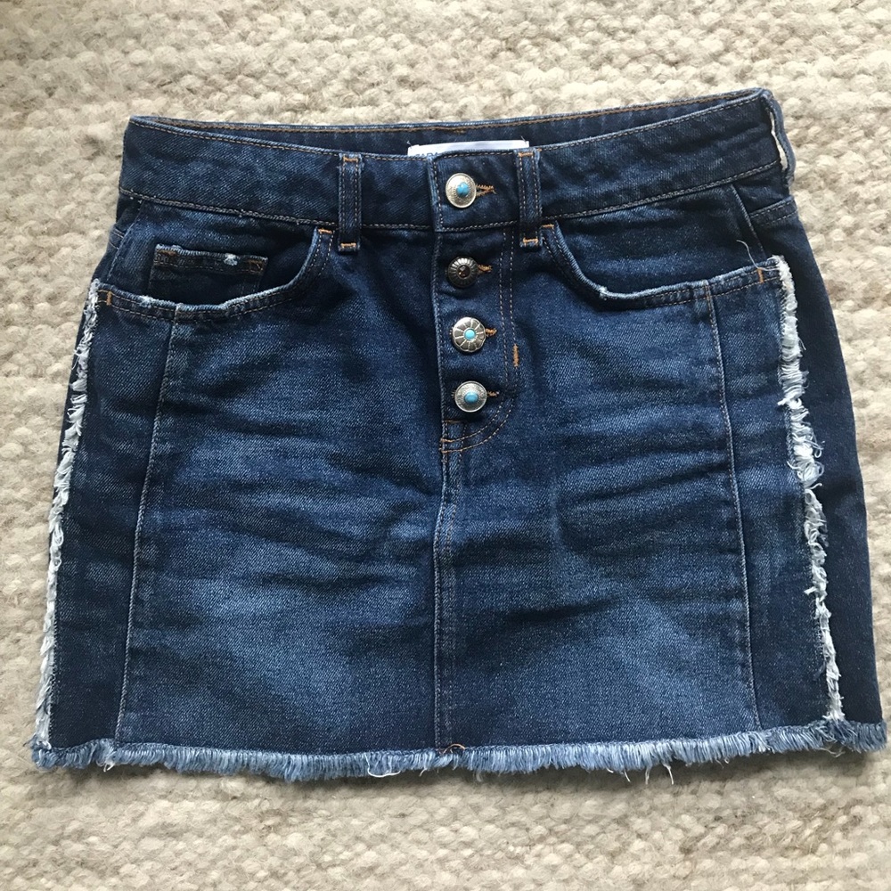 Zara western DENIM MINI SKIRT fringe turquoise